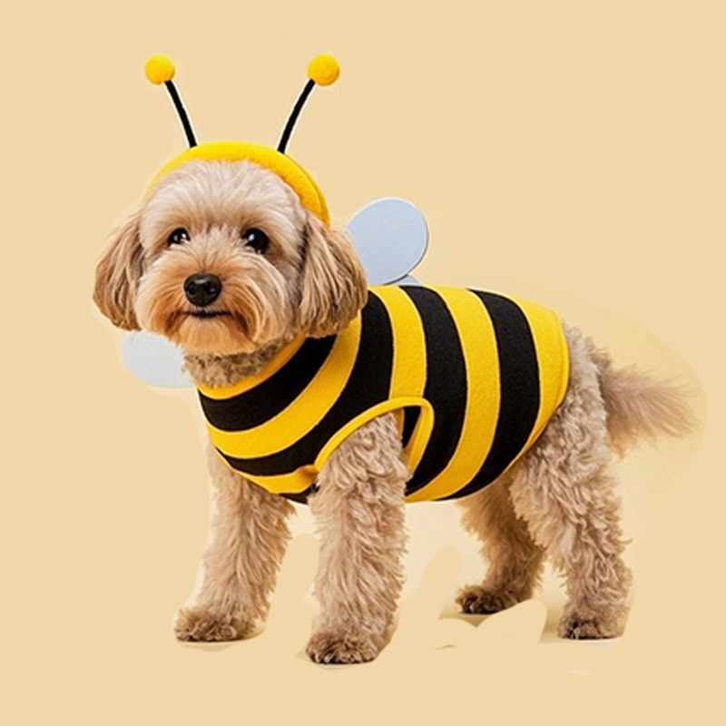 Bumblebee Dog Costume Striped Outfit with Wings and Antennae